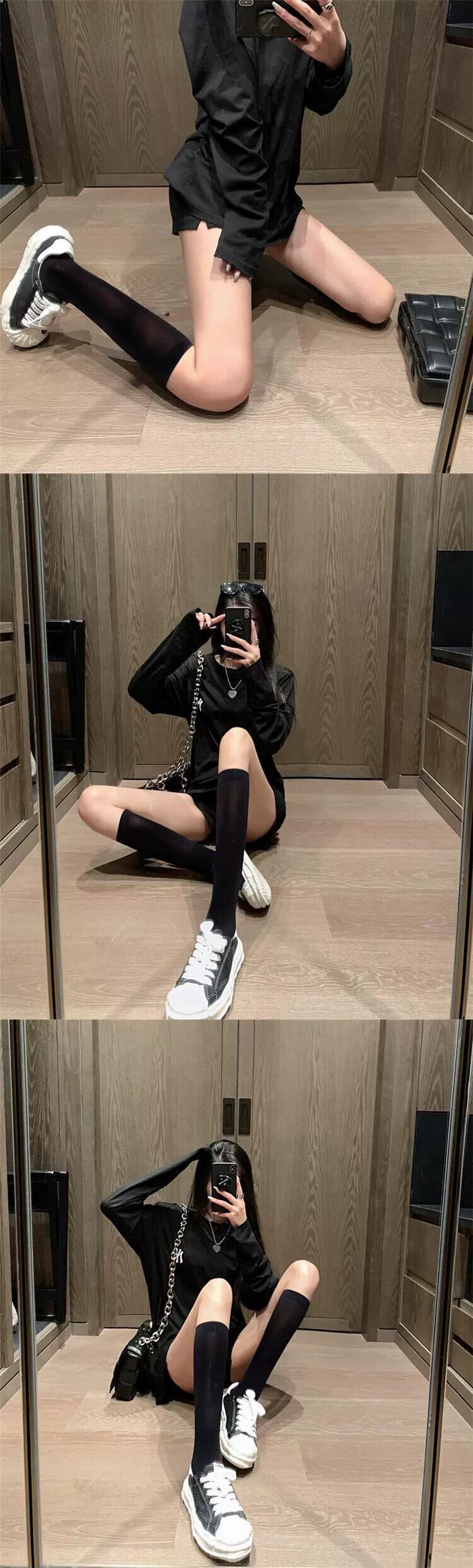 ese 黒靴下夏無地ミディアムソックスイントレンディな白ストッキング