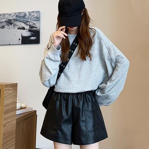 ショートパンツ PUレザー レディース 春秋 韓国 おしゃれ きれいめ ストリート カジュアル 大人 ウエストゴム ブラック 黒 レザーパンツ 大人可愛い 大人女子