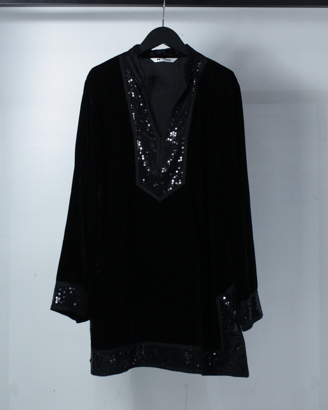 【Caka BLACK】Spangle Decoration Vintage Loose Velour Skipper Shirt