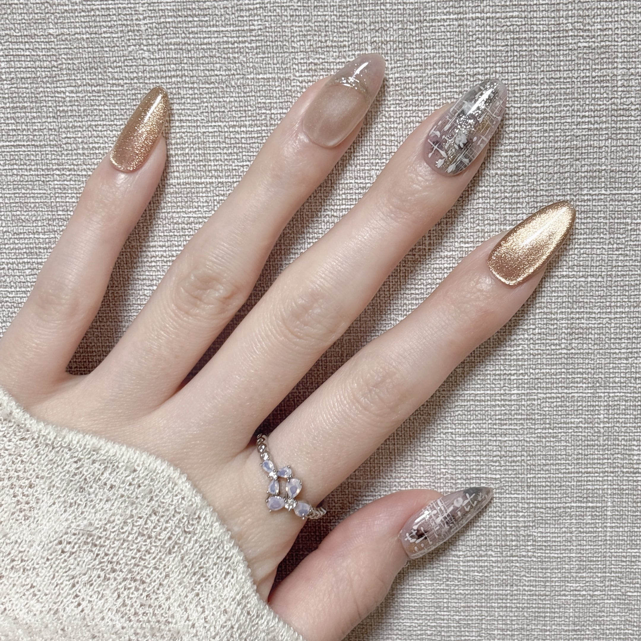 k ネイルチップ N74》既成ネイルチップ24枚セット ピンク クリア 金箔 ロング ギャル