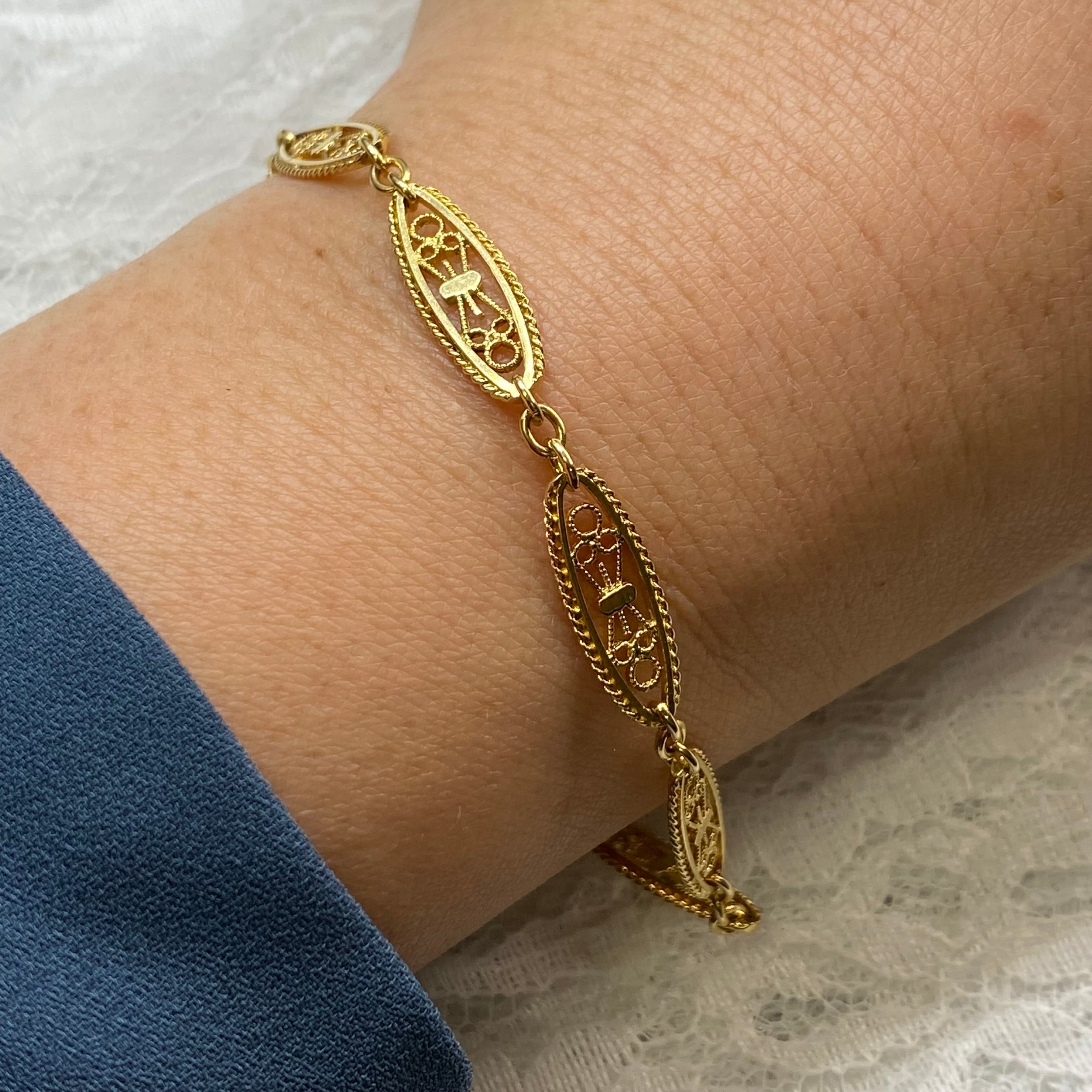 フランスアンティークブレスレット K18 フランス アンティーク フィリグリー ブレスレット ～華やかな時代