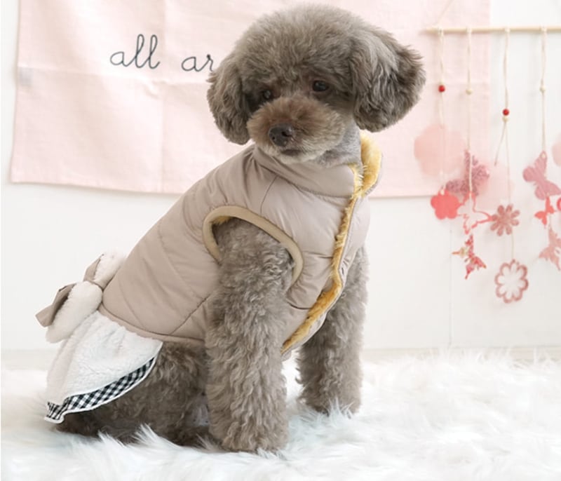 【SALE】リボンダウンワンピース S ~ XL  /  犬服 暖かい ワンピース ダウン ドッグウェア アウター ペット洋服 犬 服 outer17