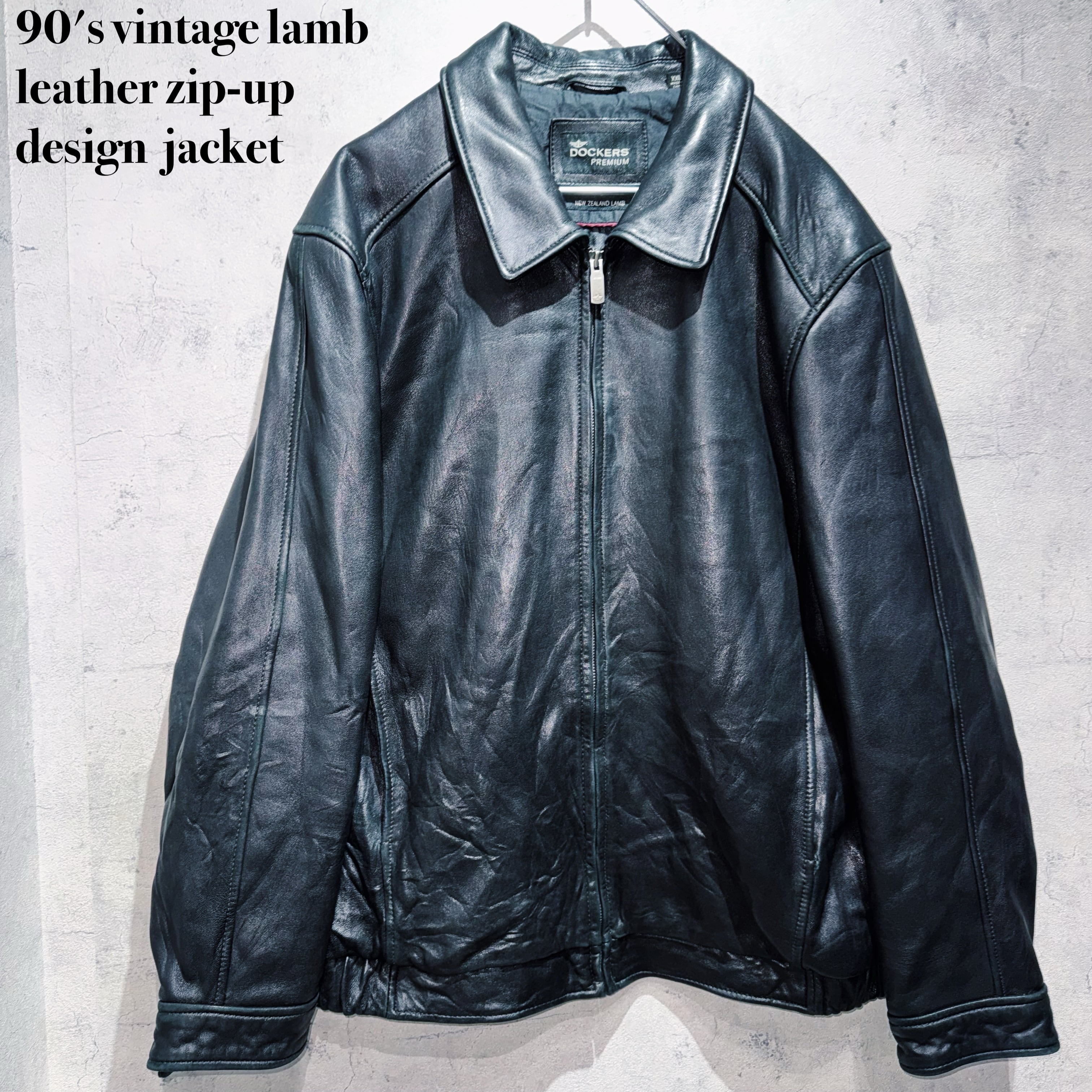 90's vintage lamb leather zip-up design jacket
