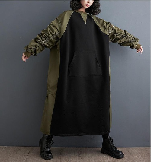 【大きいサイズ】 レディース ロング　ワンピース　春 秋冬 新品 長袖　カーキ