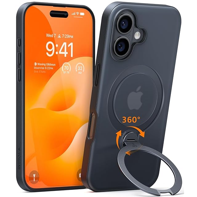 TORRAS iPhone 16 用 ケース【超剛性｜360° ゼンマイ式スタンド × 10