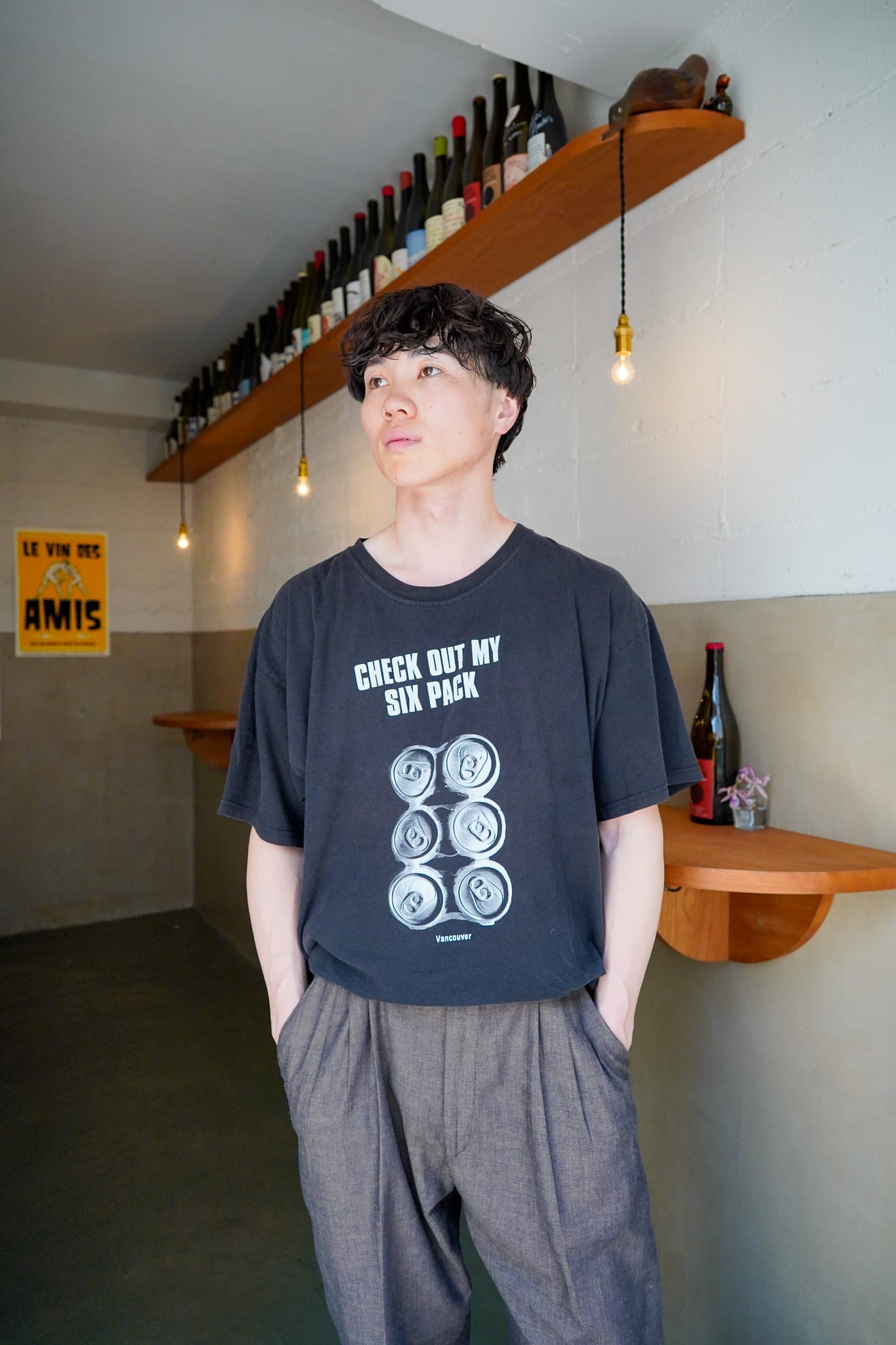 【2000s】"Check out my SIX PACK" Black Color 100% Cotton Printed T-shirts / 6-115