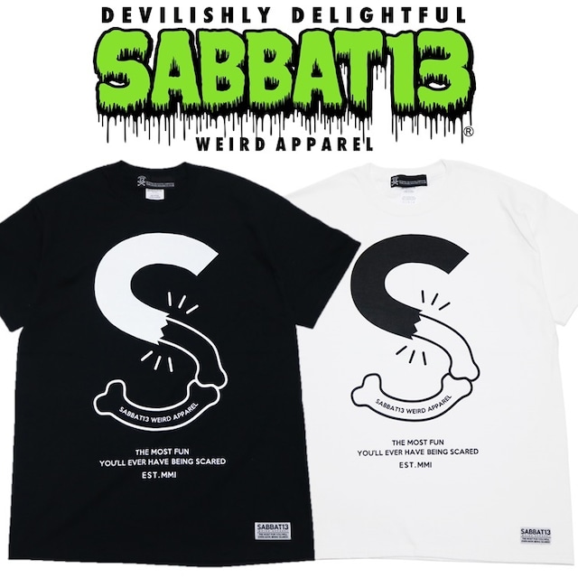 【30%OFF SALE】SABBAT13 / サバトサーティーン / サバト13「S-BONE T」Ｔシャツ 黒 ブラック 白 ホワイト 半袖 スカル ドクロ メンズ レディース バックプリント ロック パンク バンド ROCK PUNK フェス wrong city ギフト ラッピング無料 ステージ衣装 Rogia