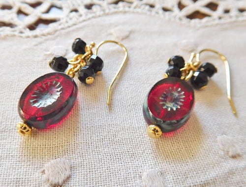 チェコビーズと天然石オニキスのピアス・イヤリングE312 | 虹factory