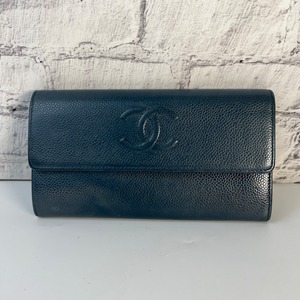 【最終処分SALE】CHANEL シャネル ココマーク  キャビアスキン 長財布 ブラック A-7761