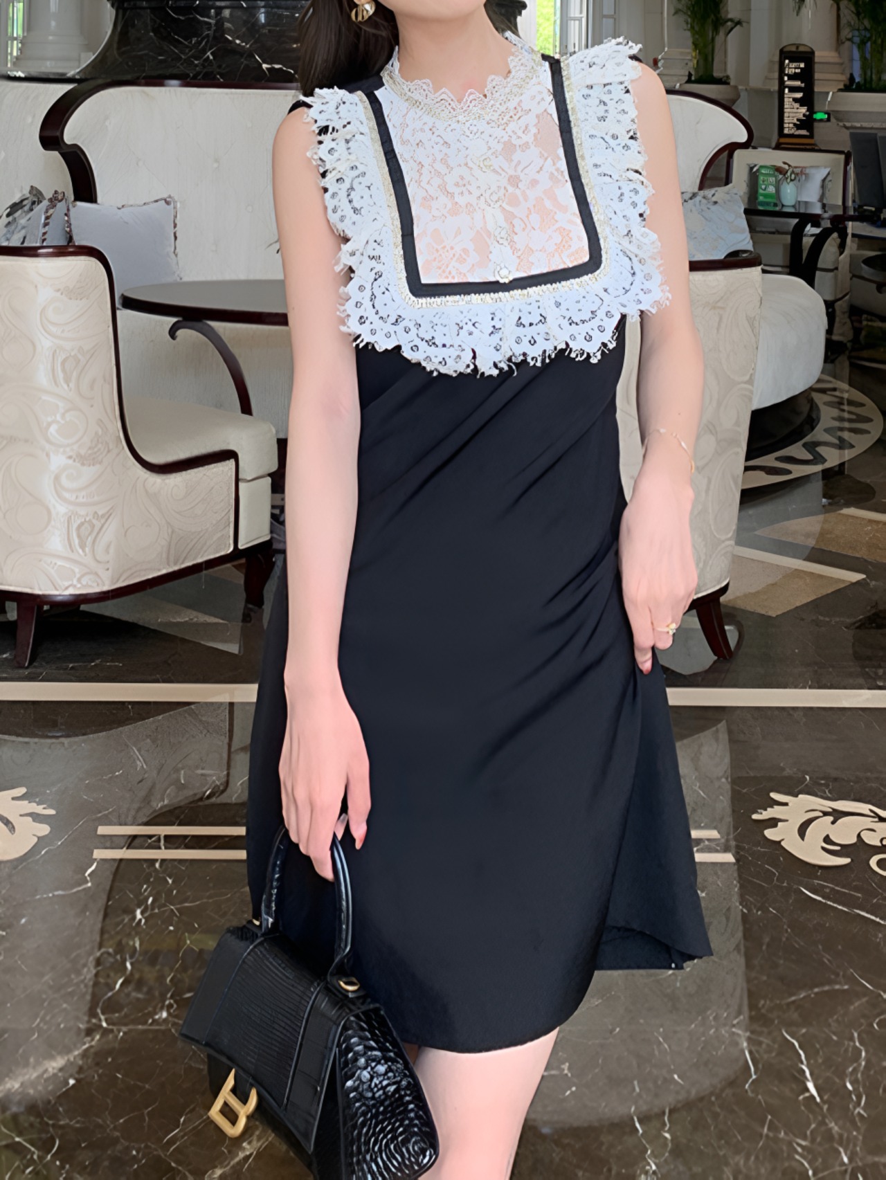 Lace splicing black dress【H00067】