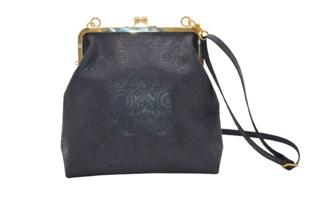 [JERI MARL] がま口 型押しバッグ エンボス (アラベスク) (パープル) ショルダー レディース 工房 手作り 日本製 エコパッケージ MX-0029-236