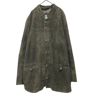 『美品 VINTAGE Distler Original cross embroidery fake wood button real suede leather stand up collar big silhouette over size Tyrol Tyrolean jacket』USED 古着 ヴィンテージ クロス 刺繍 フェイク ウッド ボタン リアル スエード レザー 本革 スタンドカラー ビッグ シルエット オーバー サイズ チロル チロリアン ジャケット