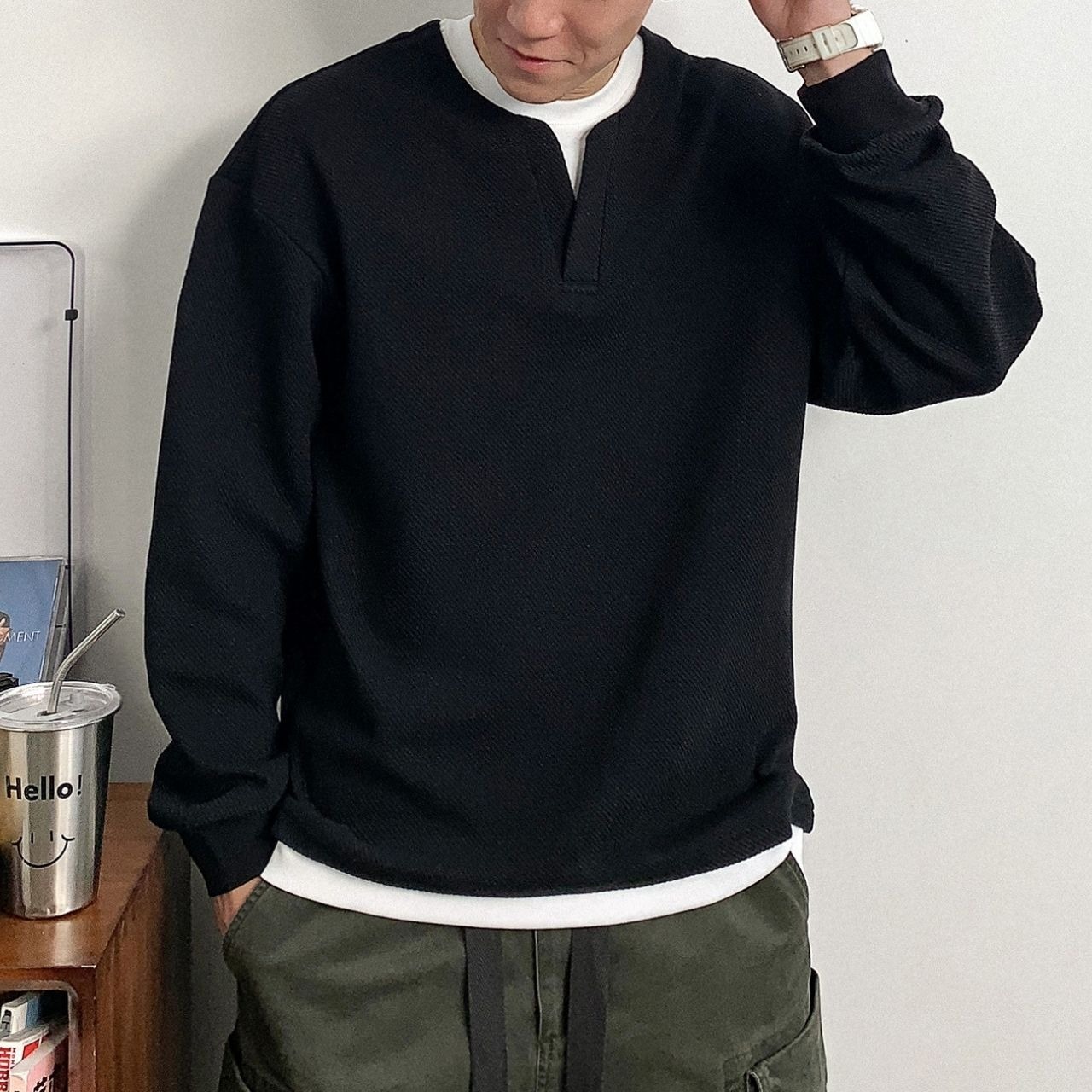 フェイクツーピース重ね着風ロングTシャツ　1125