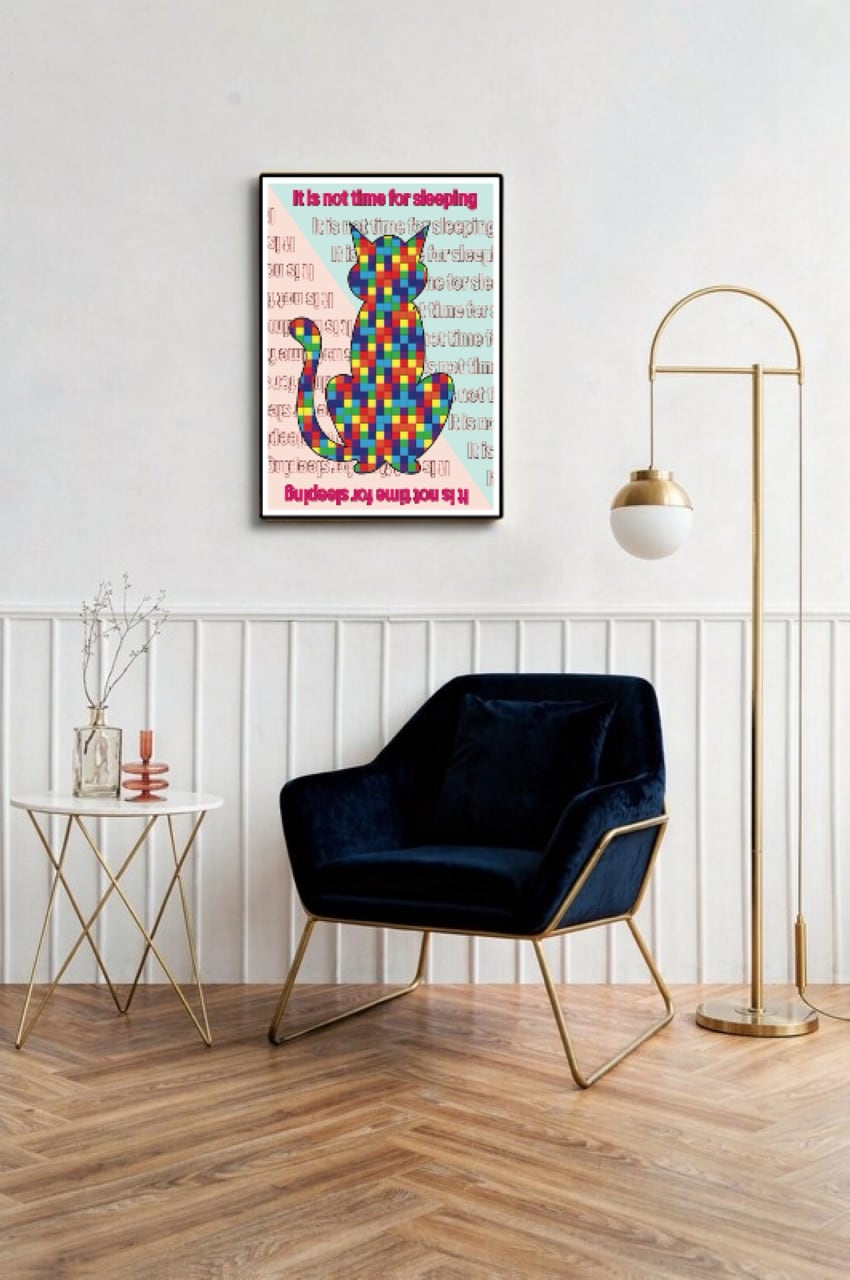 DHD(M)017【フレーム付きインテリアポスターA2　ネコ】