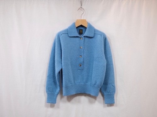 Women’s BATONER” PURE MOHAIR100% CROPPED POLO SAX BLUE ”