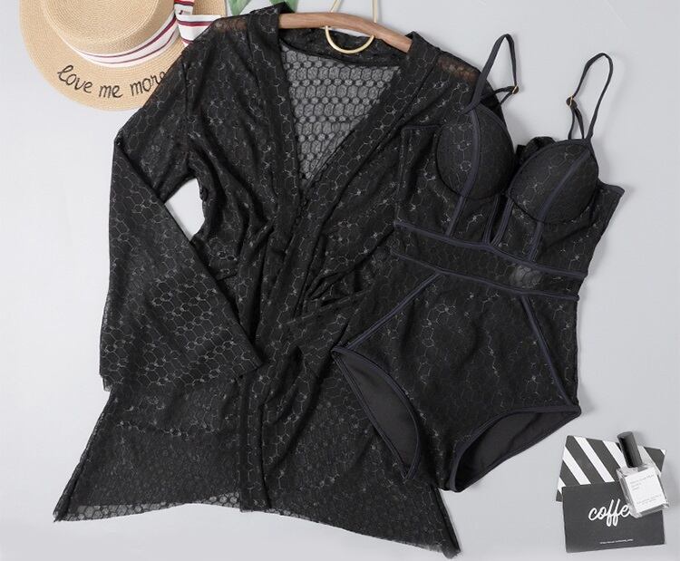 水着 ワンピース × 羽織り 2点セット ツーピース 三角 谷間魅せ