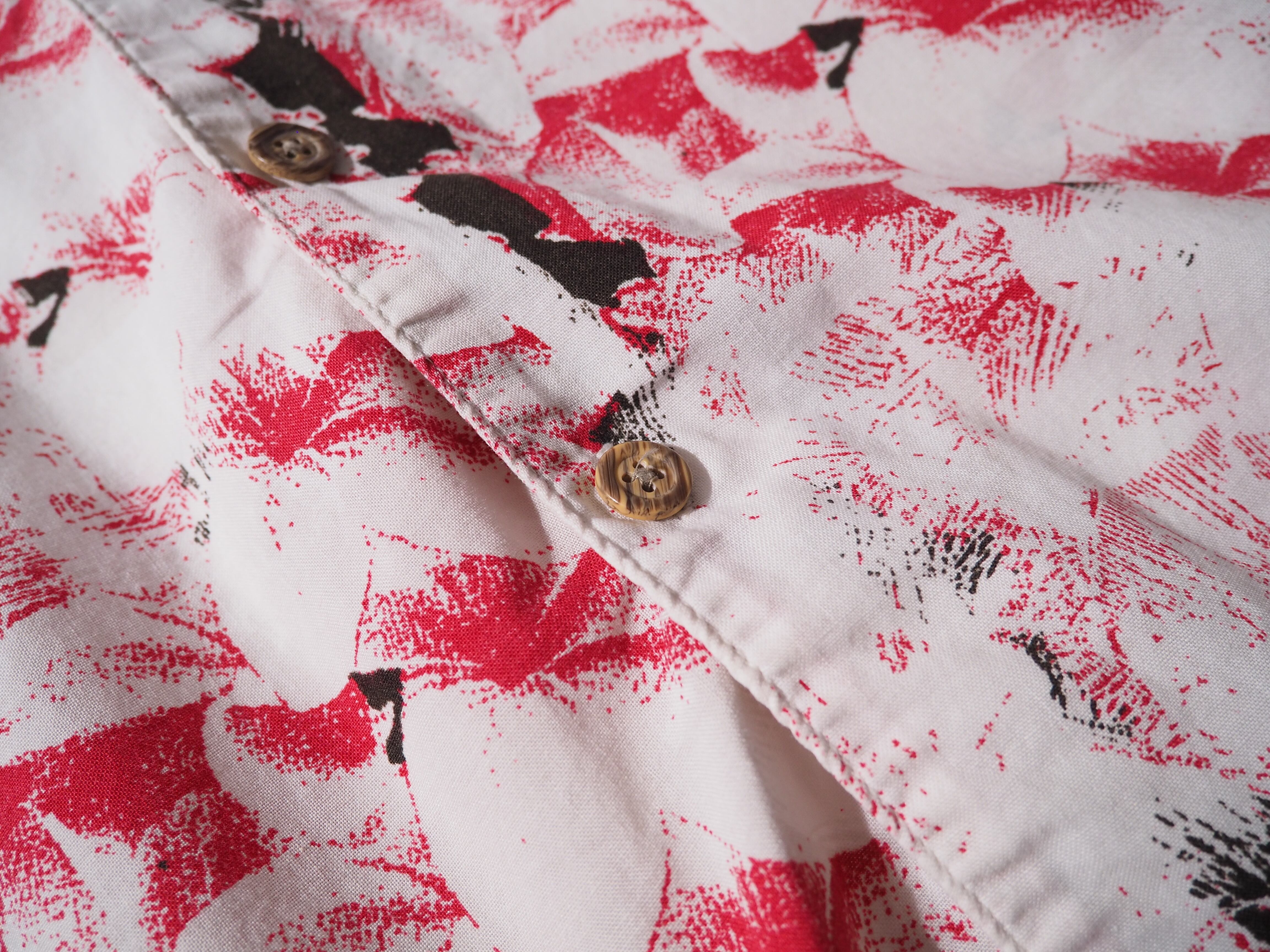 1990s Bewitching dark flower printed vintage open collar shirt