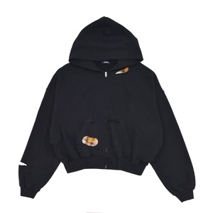 【WE11DONE】BLACK REPAIRED ZIP-UP HOODIE