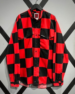 【X VINTAGE】“MO BETTA” Red × Black Block Check Vintage L/S Shirt