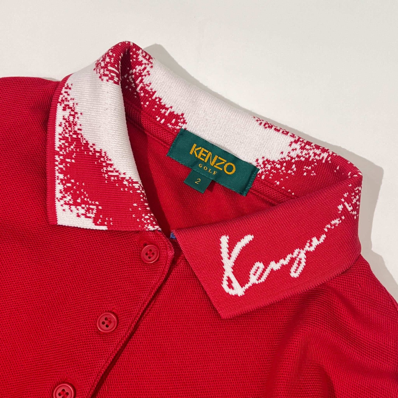 KENZO GOLF ケンゾー ゴルフ 鹿の子 長袖 ポロシャツ 2/レッド レディース ビンテージ