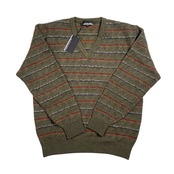 新品 タグ付き AUSTIN REED オースチンリード ボーダー柄 ウール Vネック ニット セーター L/カーキ系 メンズ