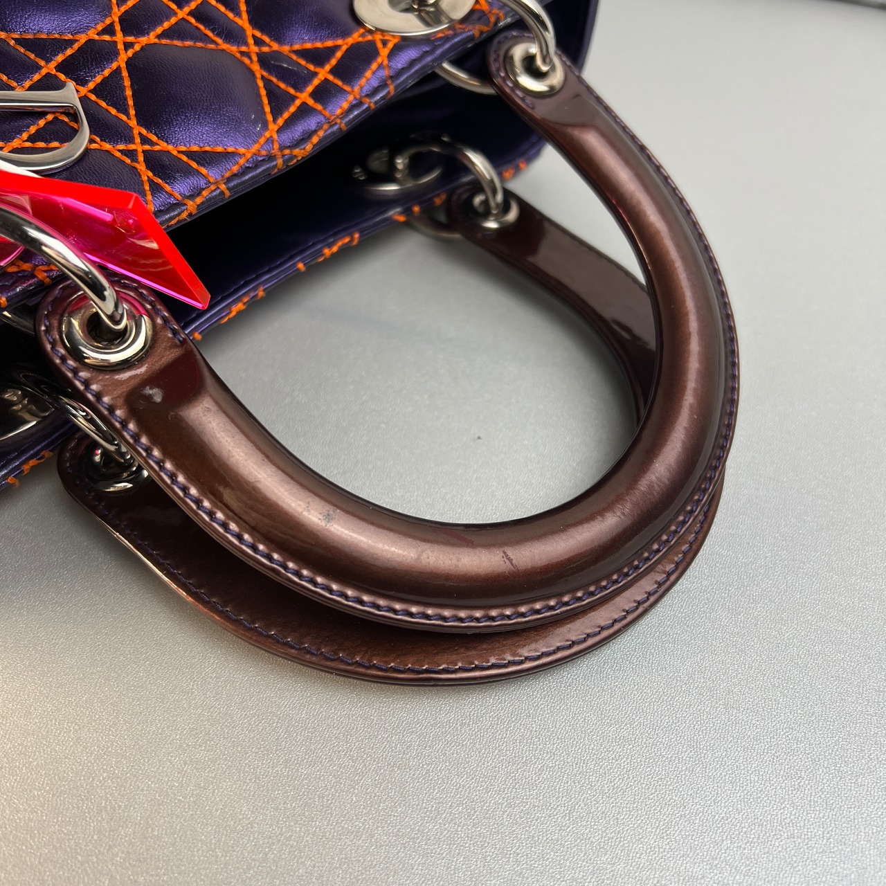 【最終処分SALE】Dior レディディオール２WAYカナージュ レザー ショルダーバッグ パープル A-12112