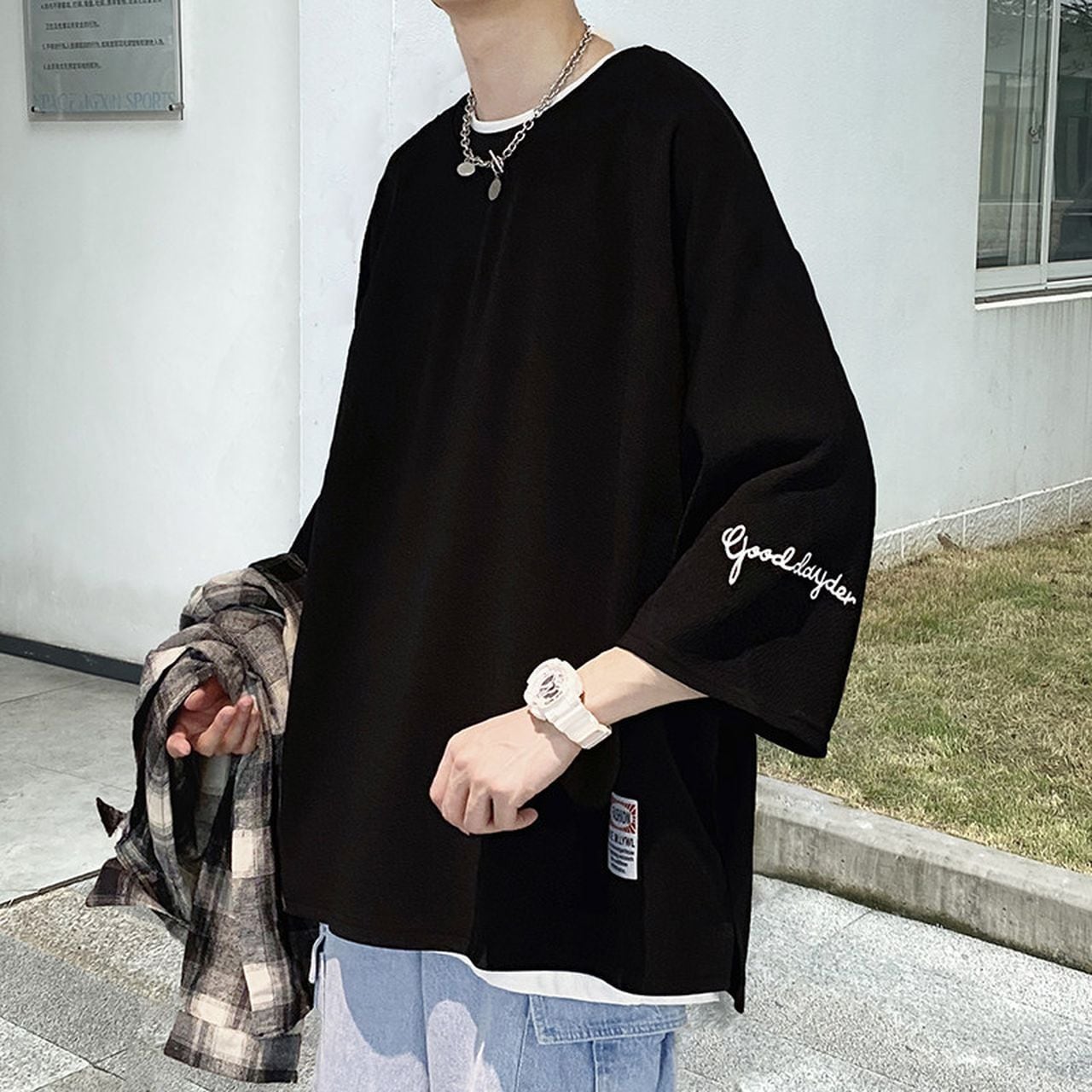 Embroidered 3/4-sleeve T-shirt(MT1579)
