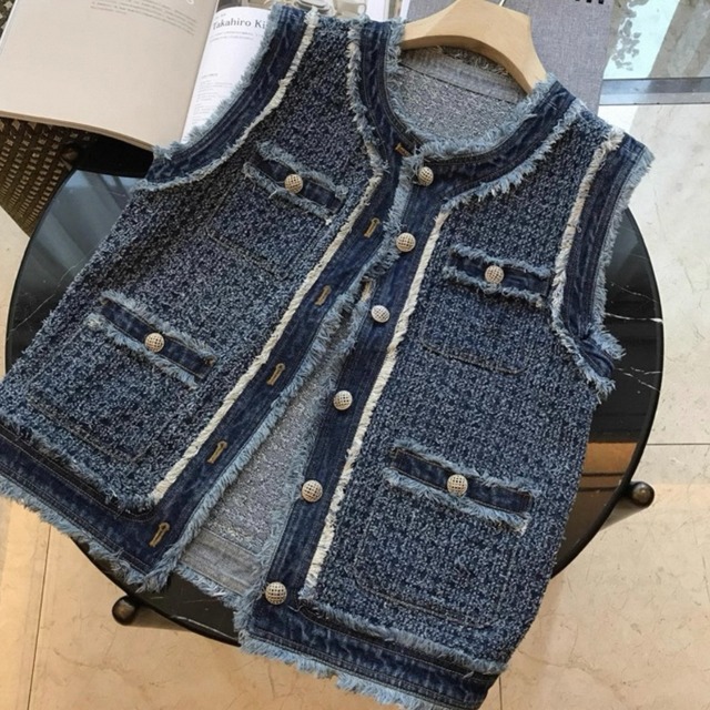 デニムカラーフリンジベスト　N00053