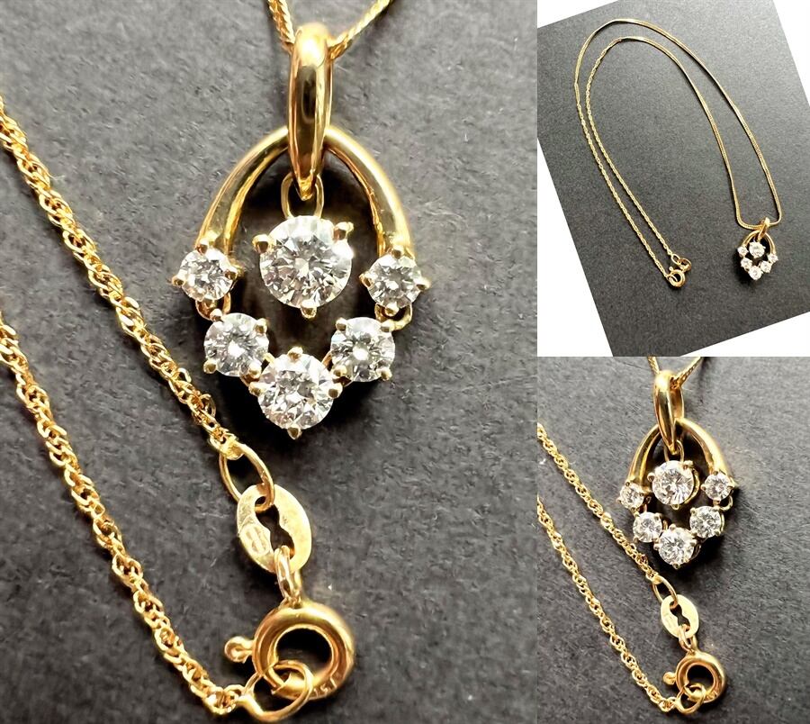 MONNICKENDA モニッケンダム 6P ダイヤモンド ネックレス 0.66ct K18YG 750 イエローゴールド ペンダント UNOAERRE