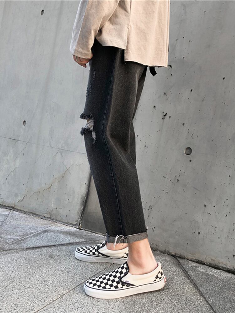 全2色 デニム パンツ ストレート カジュアル ダメージ おしゃれ