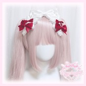 ♡【全10色】ドーリープリンセス パール&ドットサテンリボン 2wayヘアクリップカチューシャ white×pink ♡