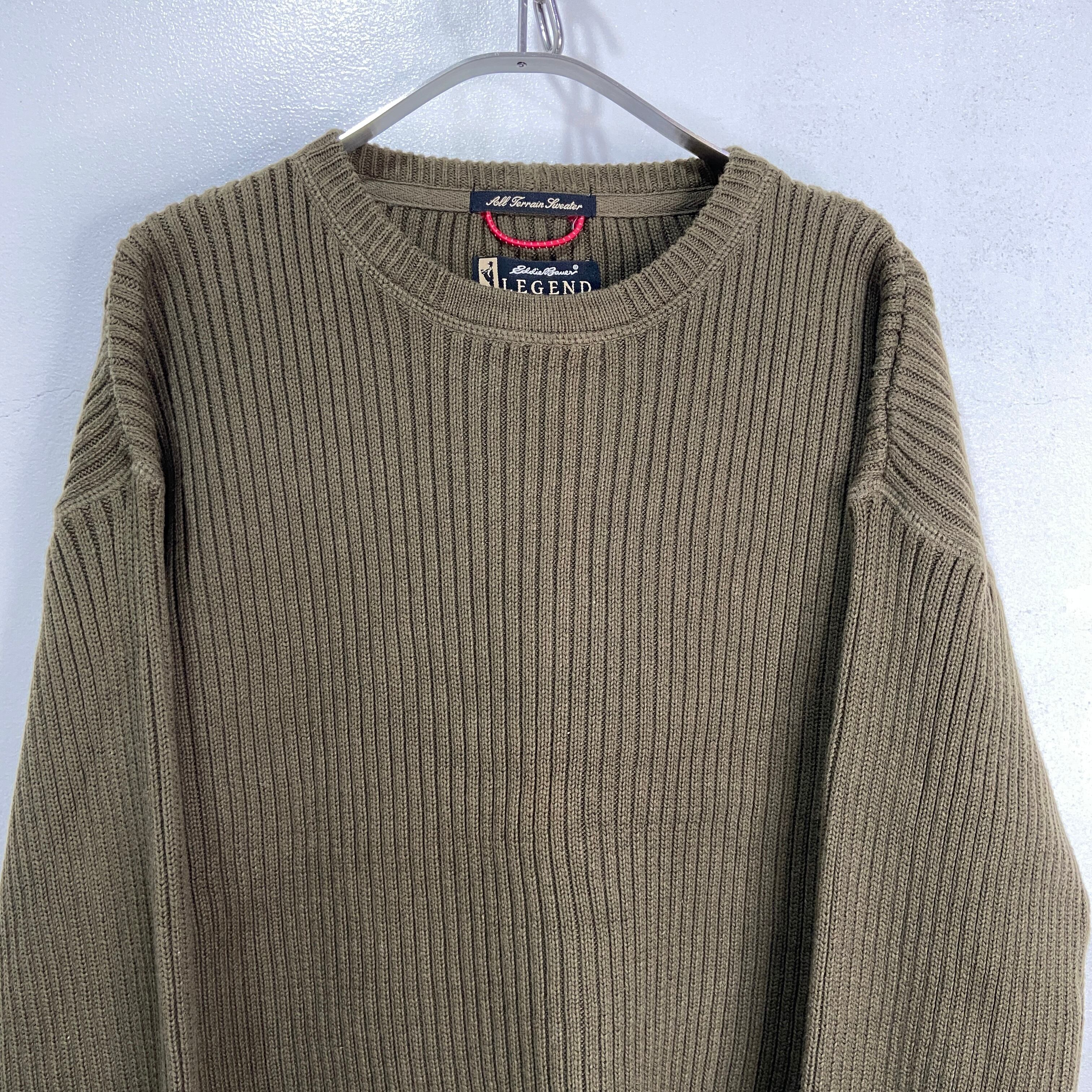 Eddie bauer タグ付き未使用 90s リブニットセーター L カーキ Eddie bauer タグ付き未使用 90s リブニットセーター L カーキ