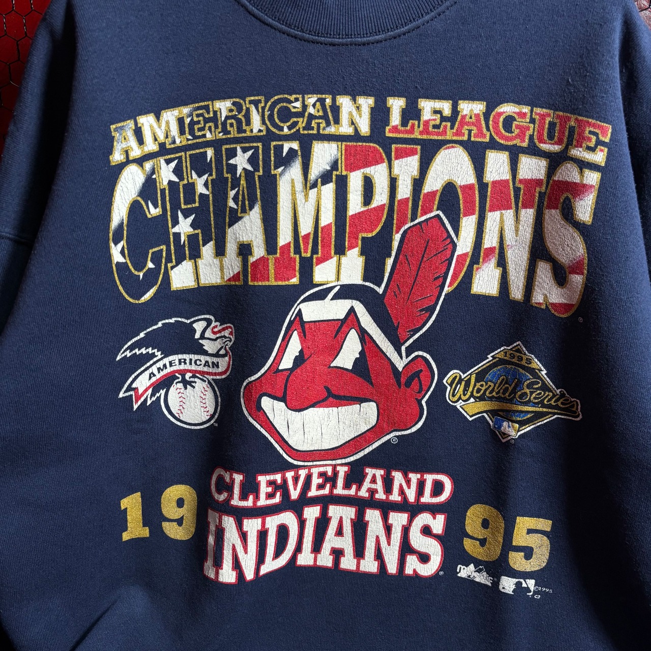1995s USA インディアンズ　スウェット　INDIANS MLB ネイビー　チャンピオン　フルーツオブザルーム　
