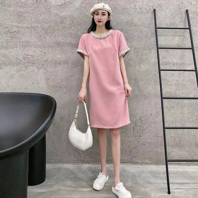 ラウンドネックブラックドレス スプリングサマー ストリート 大きめサイズ 春物 夏物 Oネック ミックスインファッション77973011256