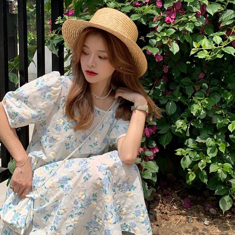 フローラルドレス サマースリーブスカート 大人ガーリー スウィート キュート カジュアル 夏物 花柄 試着室99469912834