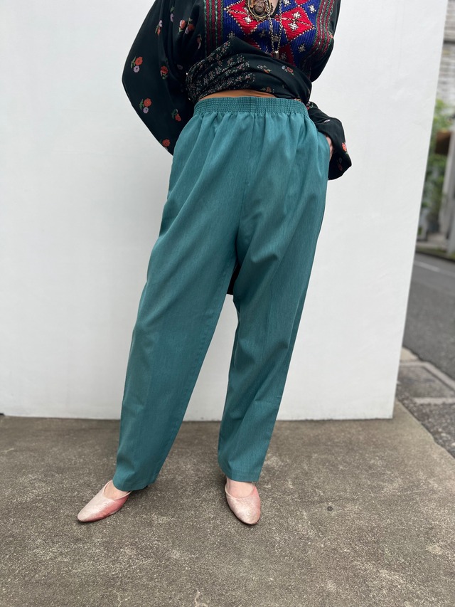 Vintage blue green simple poly pants ( ヴィンテージ ブルー グリーン シンプル ポリ パンツ )