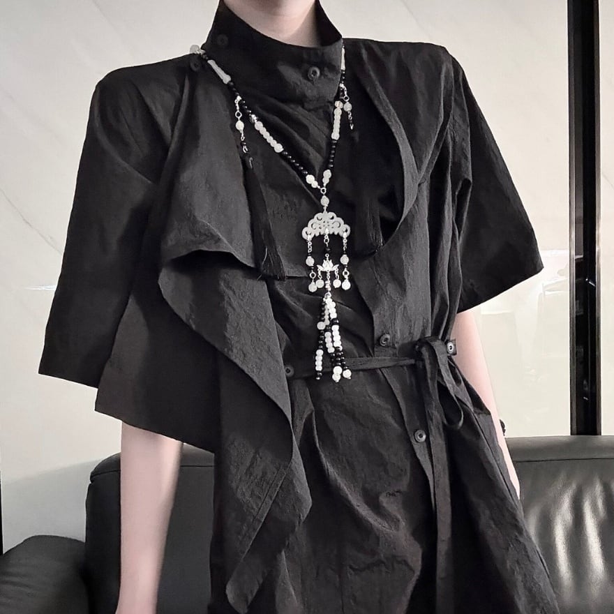 ゴスロリ 皇子系 黒アシメ半袖シャツ 男装コーデ