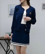 【2025年新作】ニットカーデ+ミニプリーツスカート セットアップ ネイビー