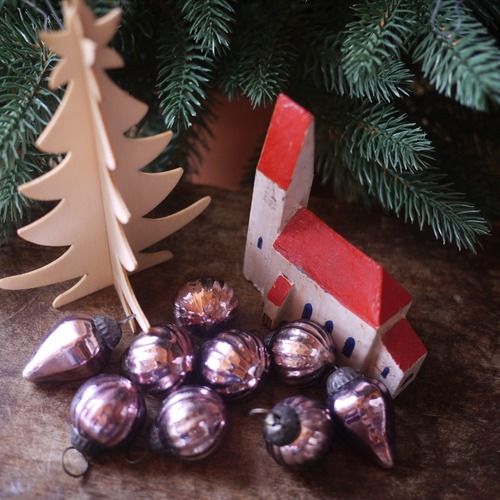 ガラスオーナメント小9個　マーキュリーガラス　リブ文様