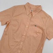80s 90s LACOSTE ラコステ 文字ワニ ストレッチ ボタンダウン BD 半袖シャツ ブラウス サイズ 42 /オレンジ/ファブリカ/日本製/ビンテージ