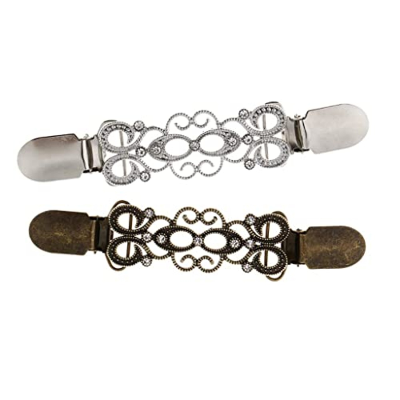 D DOLITY 【2個セット】 合金製 アヒル口型 ストールクリップ 耐久性 レトロ 結婚式パーティーギフト 大判マフラー(シルバー&ブロンズ)