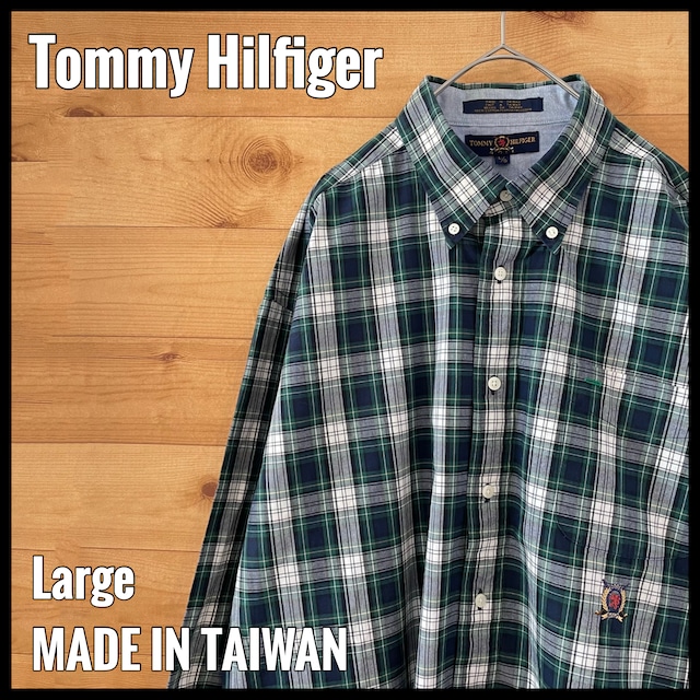 【Tommy Hilfiger】チェック柄 長袖シャツ ボタンダウン 刺繍ロゴ ゴルフ トミーヒルフィガー L US古着