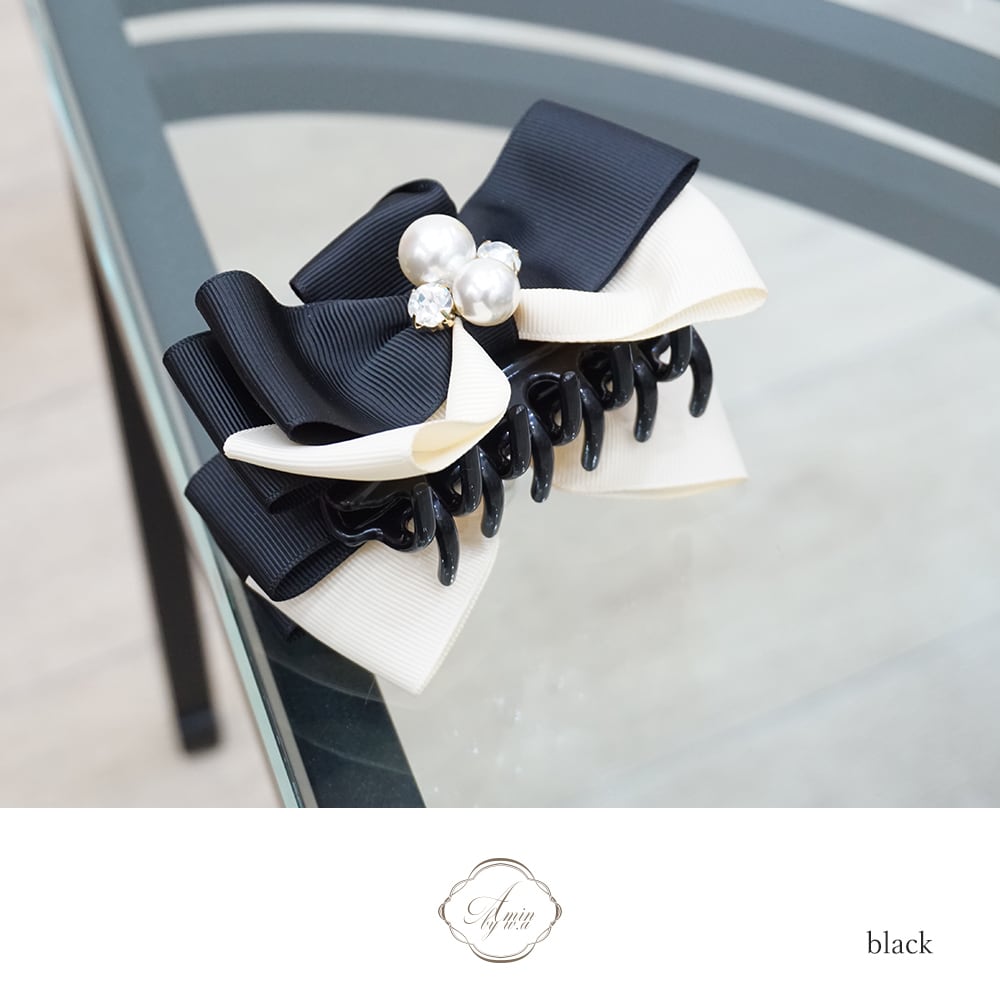 YUWAリボン❁確認用です バイカラーリボンビジュパールバンスクリップ | Amin by w.a