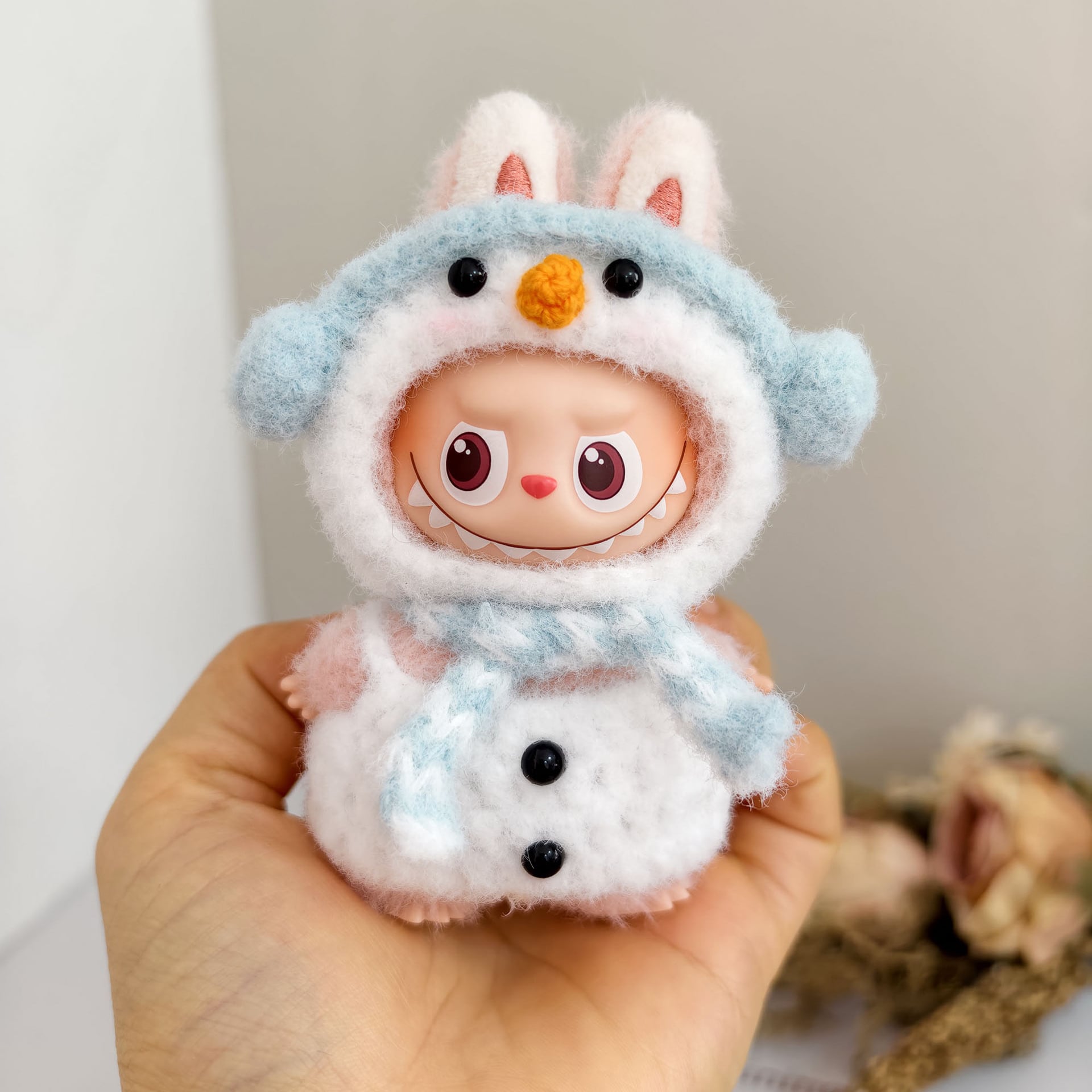 labubu4代/10cmぬいぐるみ用 冬 ペンギン雪だるま ニットロンパース+