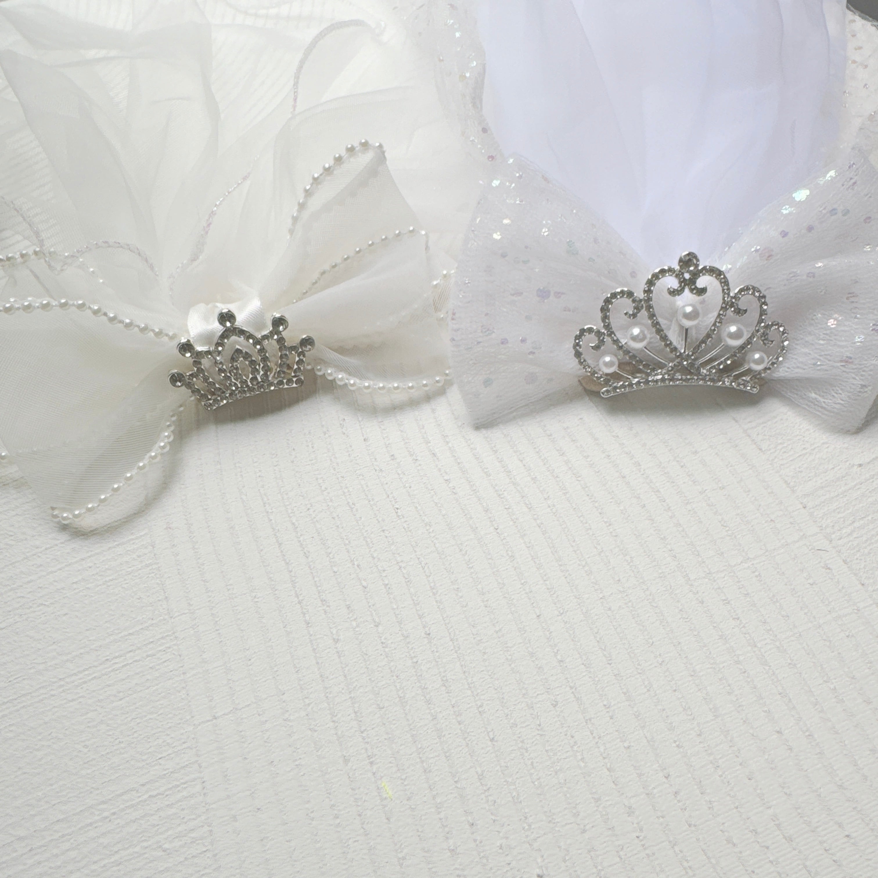 小さめ王冠お花付きリボンベールヘアバンド