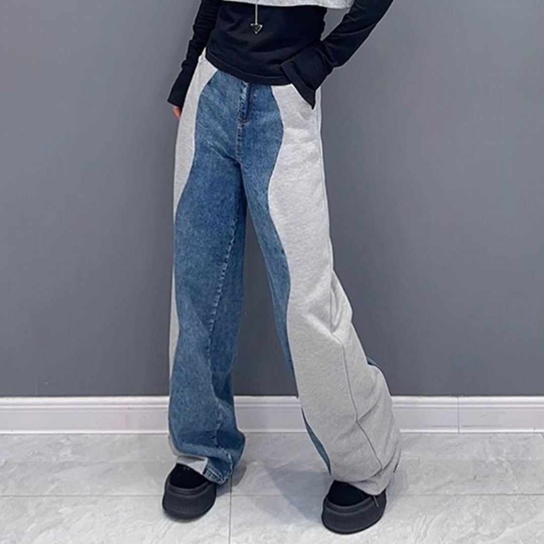 異素材MIXスウェット×デニム切り替えデザインパンツ PT0253