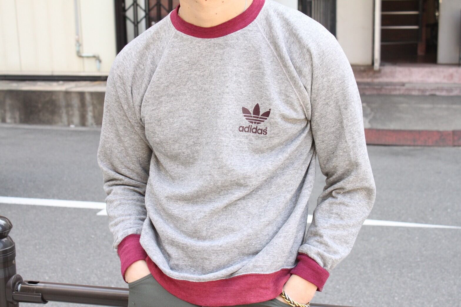 80s adias 2tone Print Sweat Shirt USA製