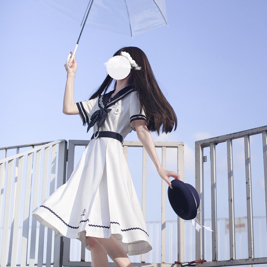 ロリータファッション セーラー風マリンワンピース 夏服 お嬢様風