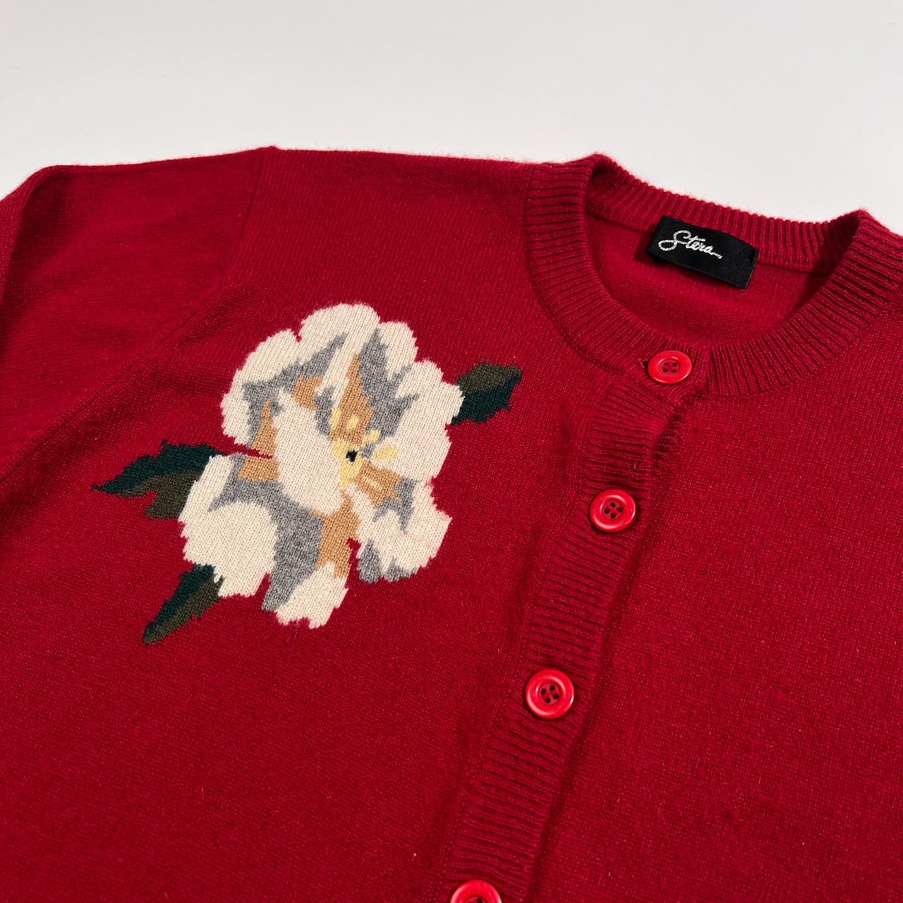 カシミヤ100% gtasa 花柄 デザイン 前ボタン カシミア ウールニット カーディガン /レディース/レッド