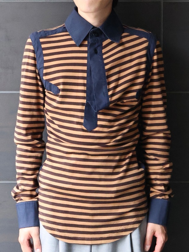 【vivienne westwood man】 neck detail border polo cuffs  shirt